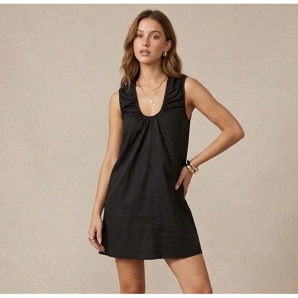 PRISM Dresses & Skirts - Princess Polly Black Eberta Cotton Ruched Scoop Neck Sleeveless Mini Dress 2